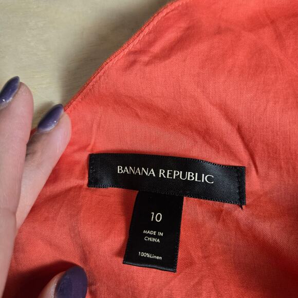 Banana Republic one shoulder ruffled linen dress sz 10 orange coral - Picture 4 of 7